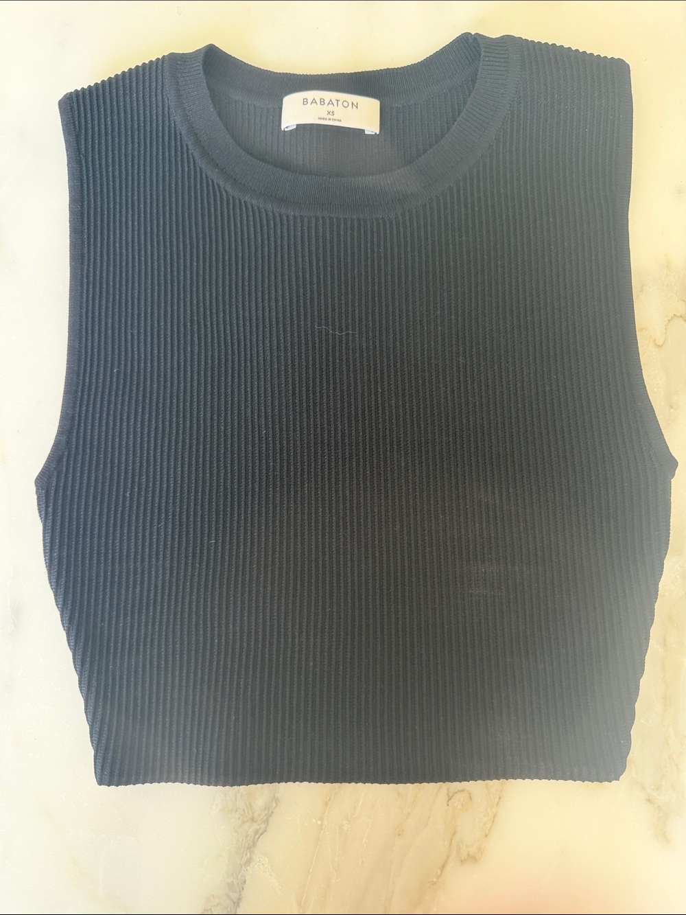 Babaton Black Ribbed Crewneck Crop Tank